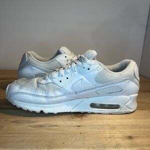 Nike Air Max 90 Mens Shoes Sneakers Size 11.5 Triple White Leather Read!